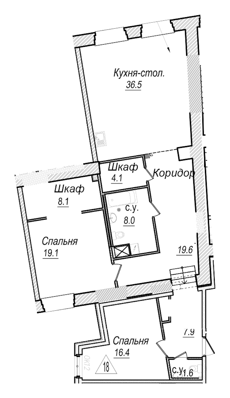 2-комнатная квартира 121.3 м², 5/8 эт., Комплекс апартаментов «Meltzer Hall»